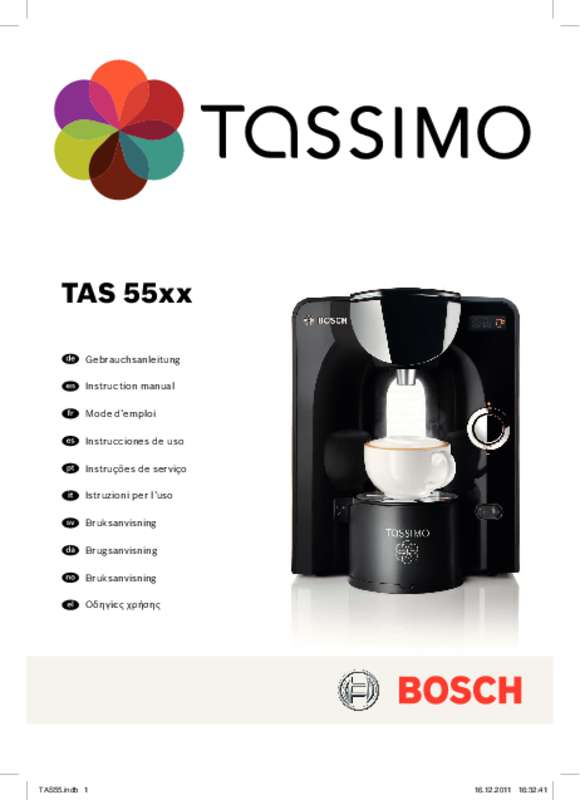 Guide utilisation BOSCH TAS 5543 TASSIMO de la marque BOSCH