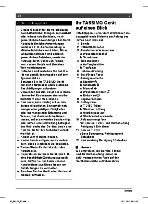 Guide utilisation BOSCH TAS-2001-TASSIMO de la marque BOSCH