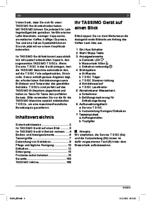 Guide utilisation BOSCH TAS-4302-TASSIMO de la marque BOSCH