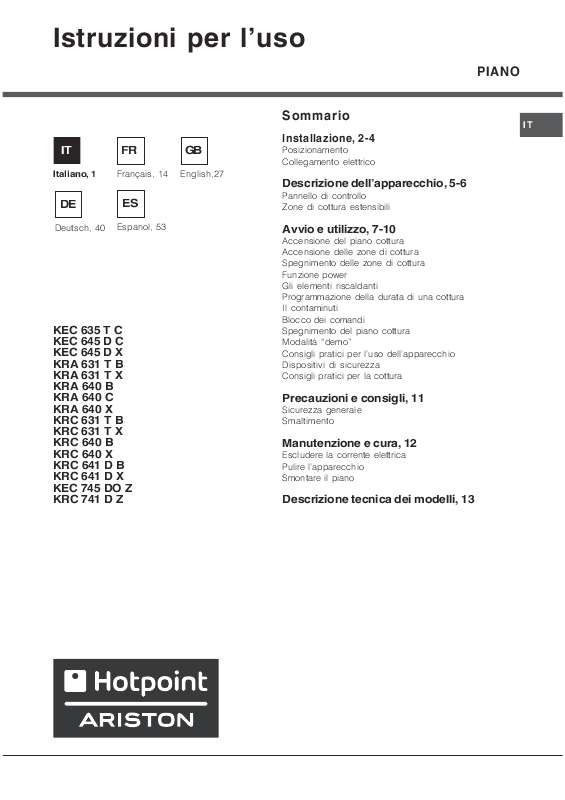 Guide utilisation HOTPOINT KRA 640 C de la marque HOTPOINT