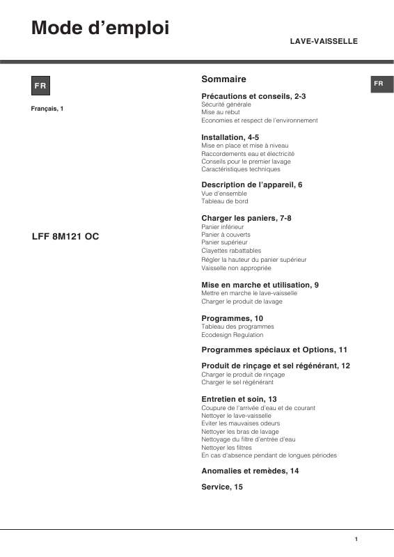 Guide utilisation HOTPOINT LFF 8M121 OC FR de la marque HOTPOINT