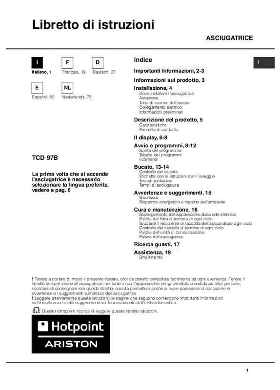 Guide utilisation HOTPOINT TCD 97B 6HY/N de la marque HOTPOINT