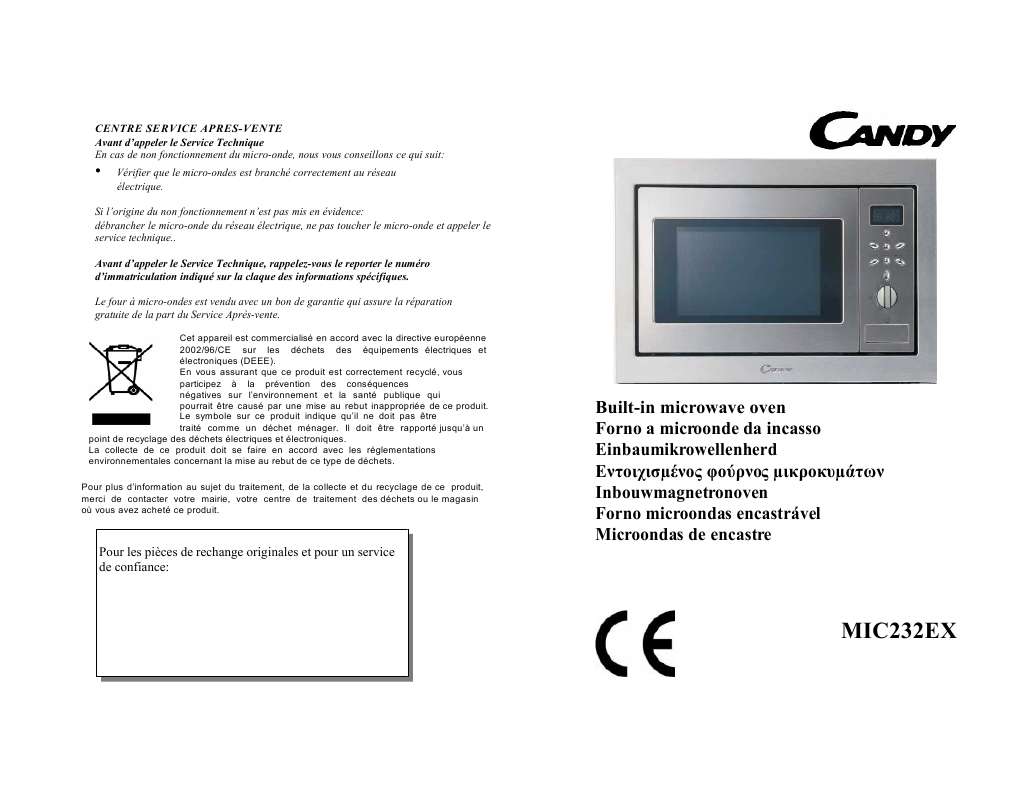 Guide utilisation CANDY MIC232EX de la marque CANDY