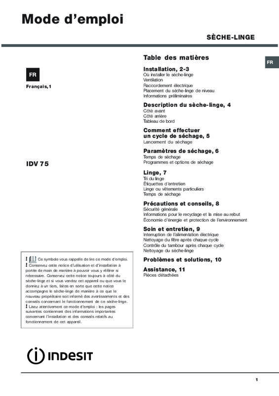 Guide utilisation CANDY IDV 75 de la marque CANDY