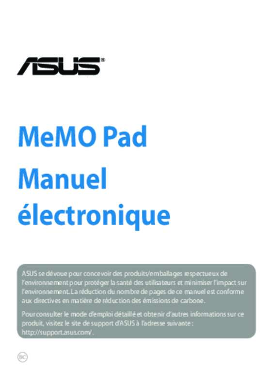 Guide utilisation ASUS MEMO PAD SMART 10 ME301T-1B016A  de la marque ASUS