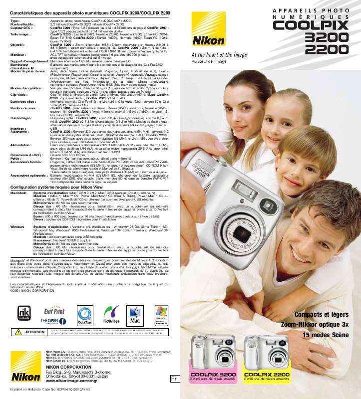 Guide utilisation NIKON COOLPIX 2200 LITE  de la marque NIKON