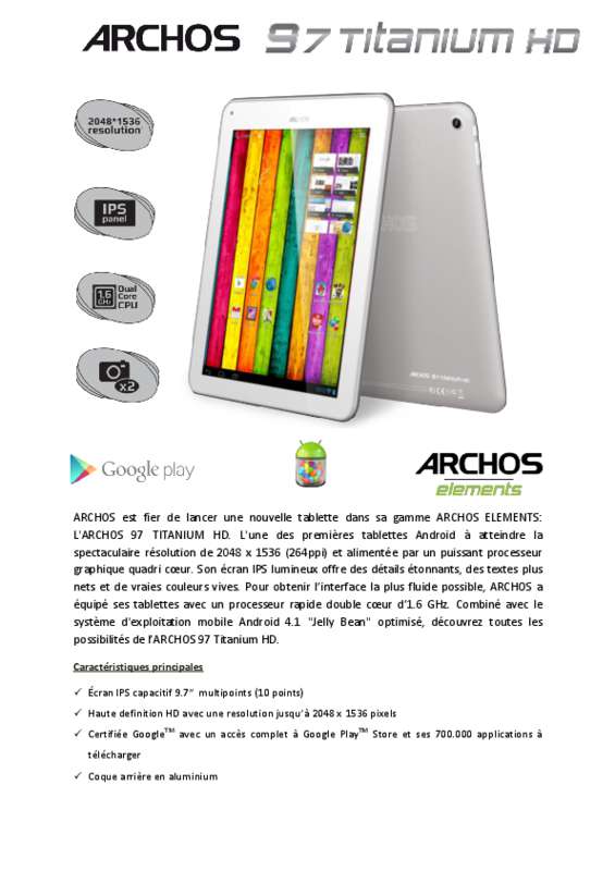 Guide utilisation ARCHOS 97 XENON 4 GO  de la marque ARCHOS