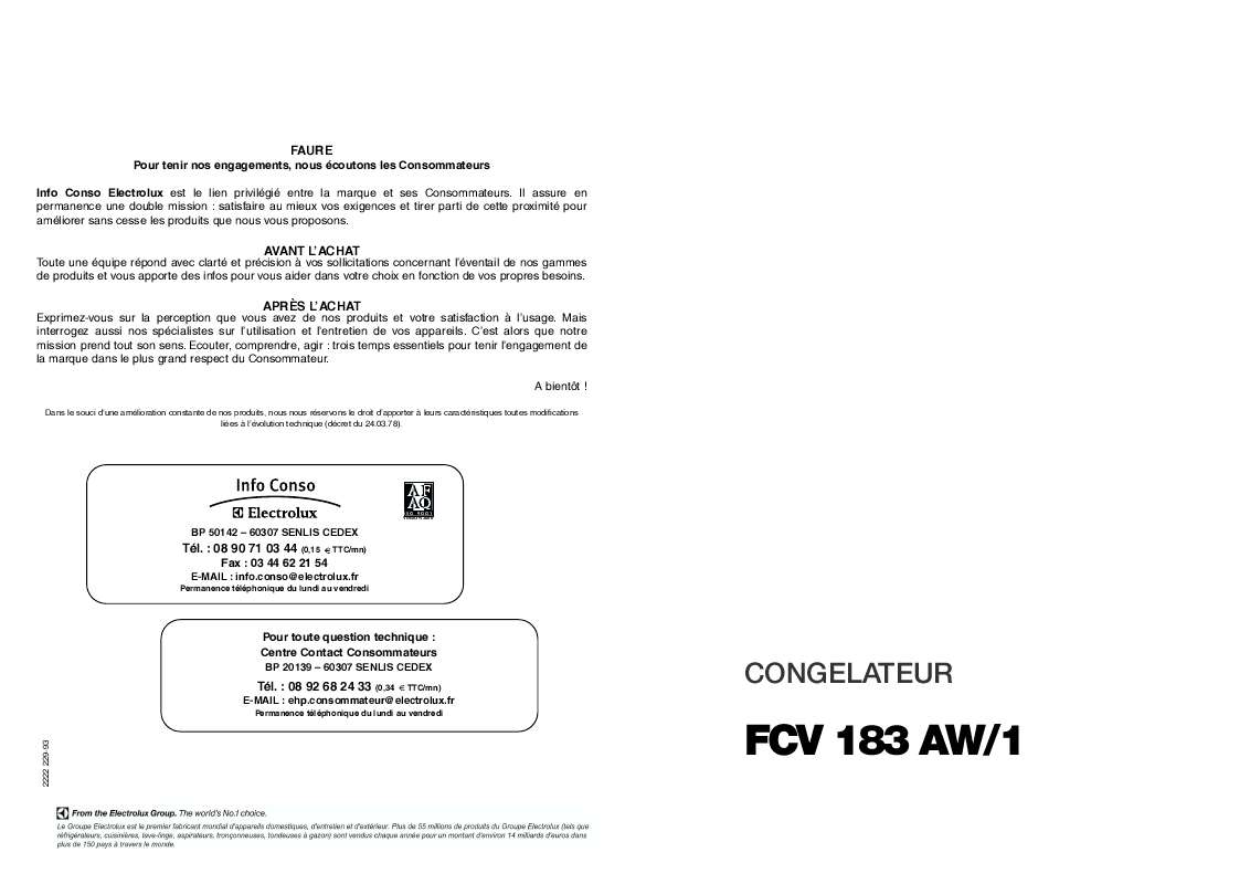 Guide utilisation FAURE FCV183AW1 de la marque FAURE