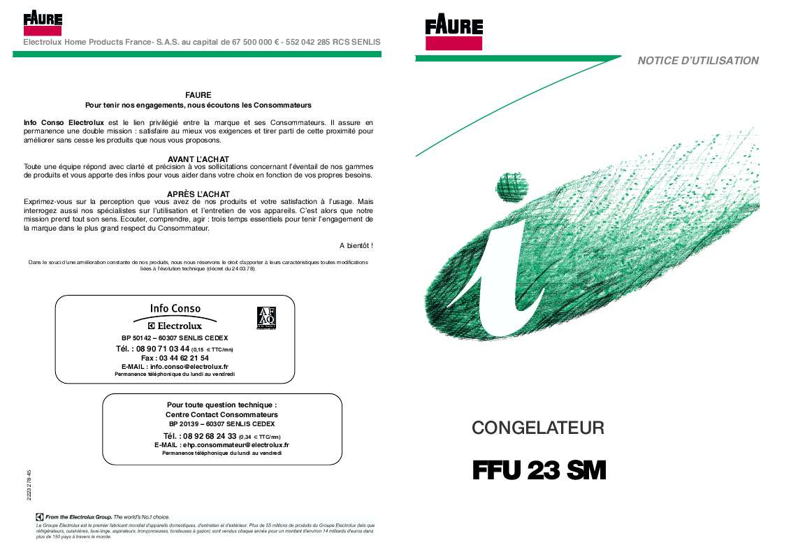 Guide utilisation FAURE FFU23SM de la marque FAURE
