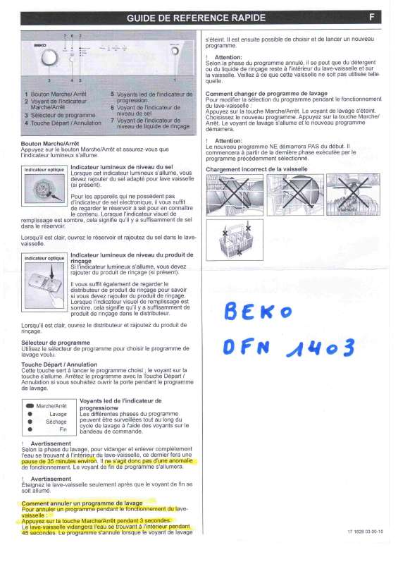 Guide utilisation BEKO DFN 1403 de la marque BEKO