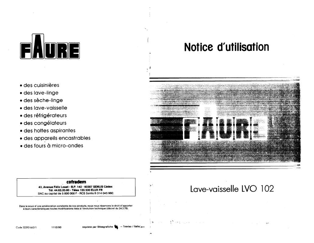 Guide utilisation FAURE LVO102W de la marque FAURE