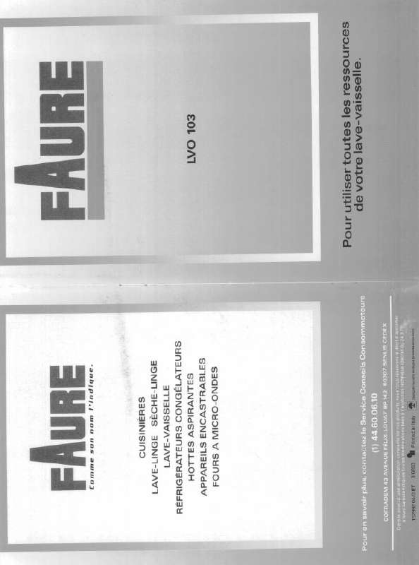 Guide utilisation FAURE LVO103 W1 de la marque FAURE