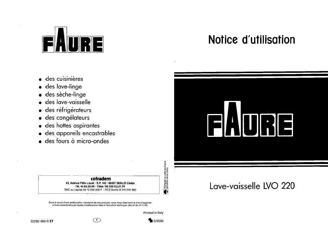 Guide utilisation FAURE LVO220W de la marque FAURE