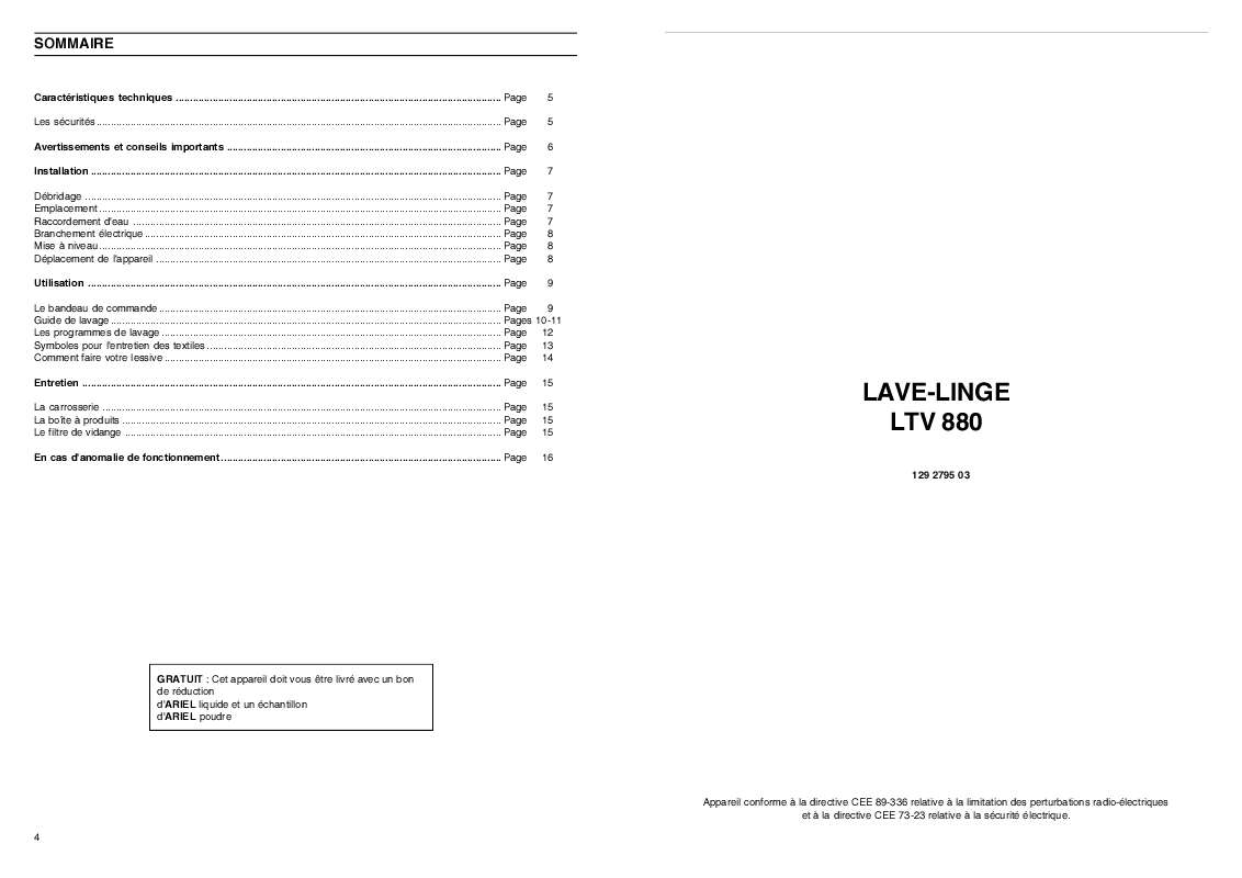 Guide utilisation FAURE LTV880W de la marque FAURE