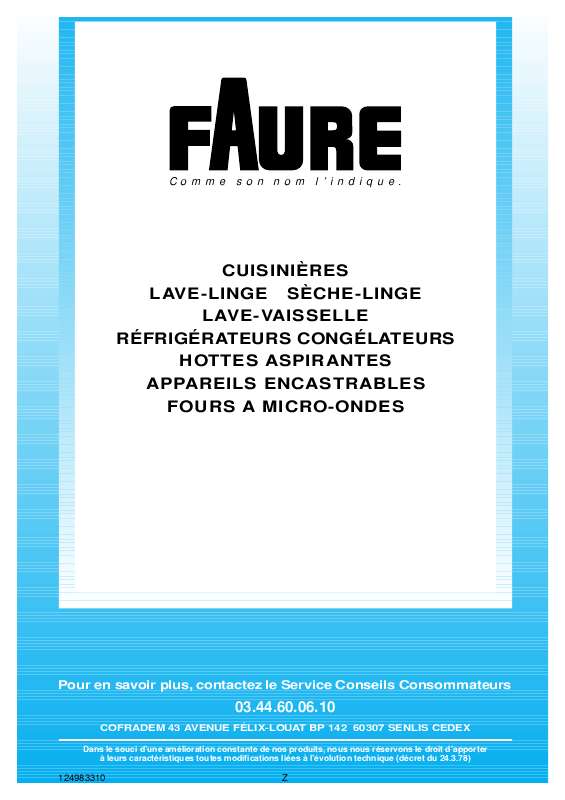 Guide utilisation FAURE LFD829  de la marque FAURE