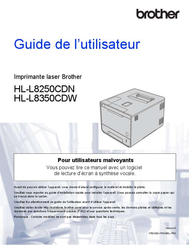 Guide utilisation BROTHER HL-L8250CDN  de la marque BROTHER
