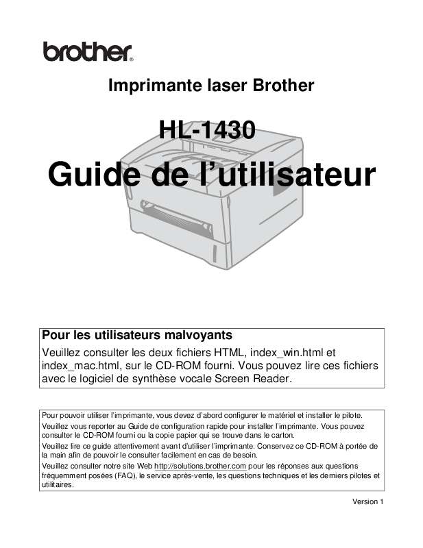Guide utilisation BROTHER HL-1430  de la marque BROTHER