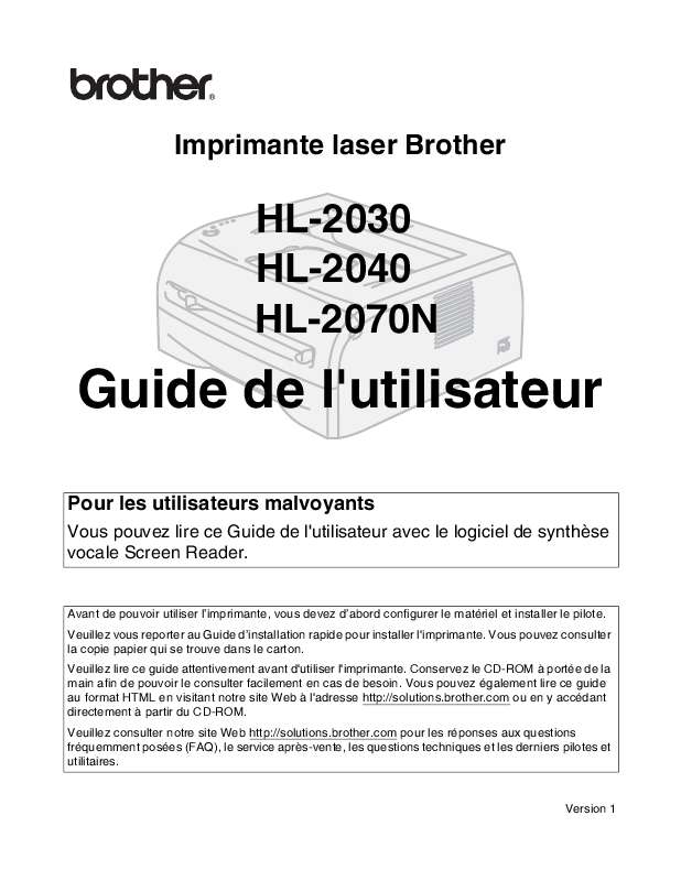 Guide utilisation BROTHER HL-2070N  de la marque BROTHER
