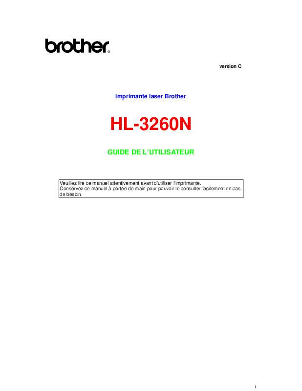 Guide utilisation BROTHER HL-3260N  de la marque BROTHER