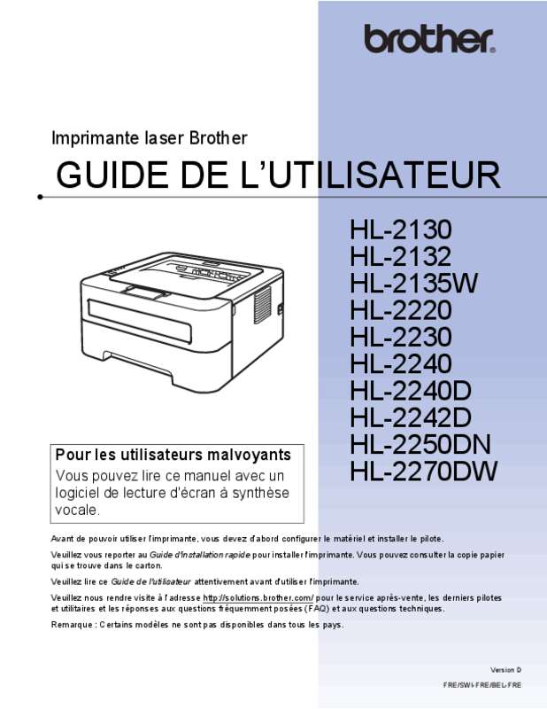 Guide utilisation BROTHER HL 2250 DN  de la marque BROTHER