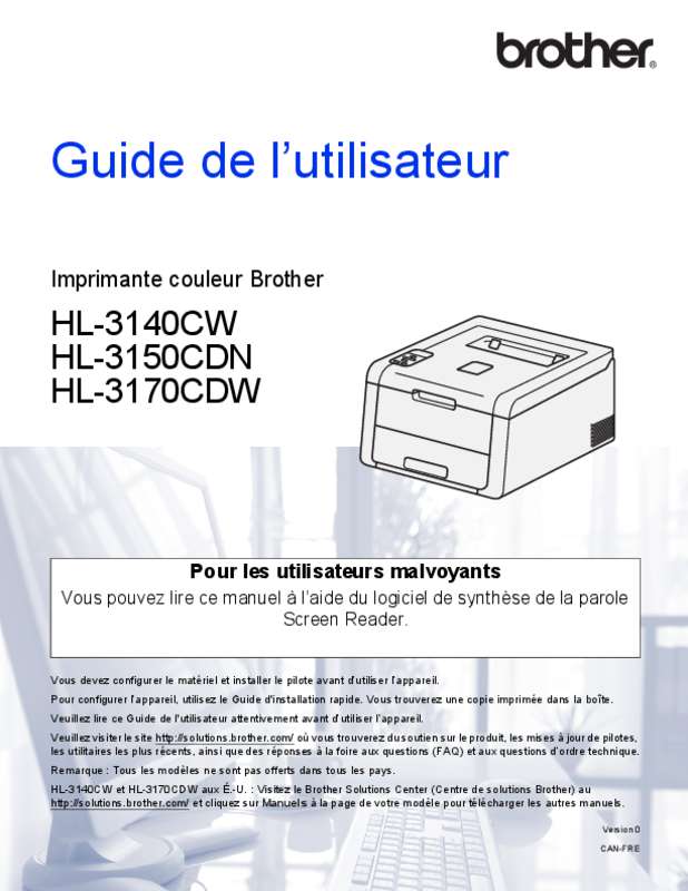 Guide utilisation BROTHER HL-3150CW  de la marque BROTHER