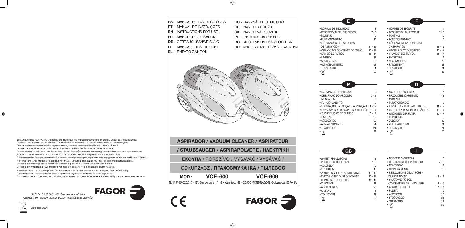 Guide utilisation  FAGOR VCE-600  de la marque FAGOR