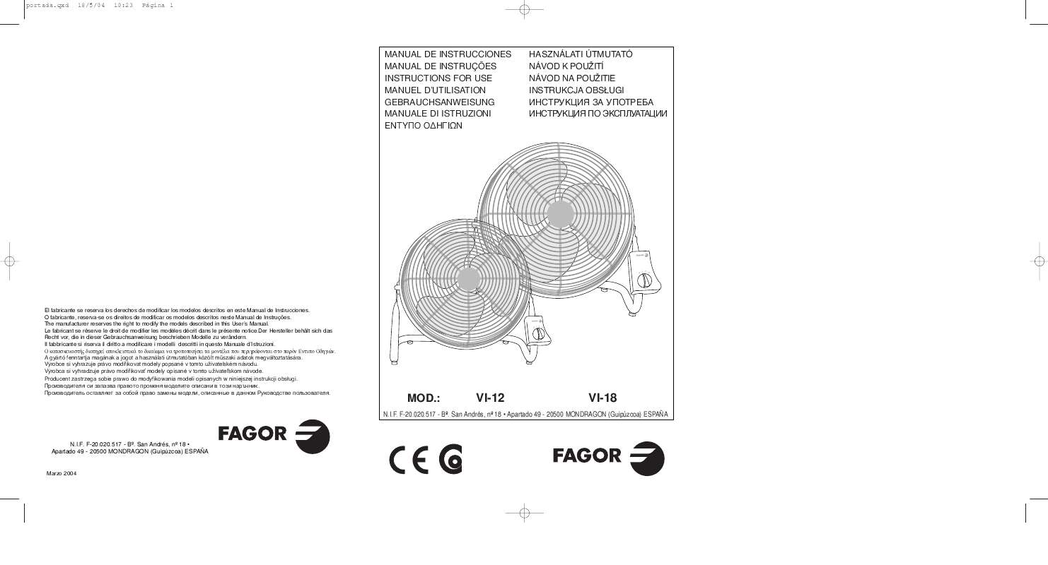 Guide utilisation  FAGOR VI-12  de la marque FAGOR
