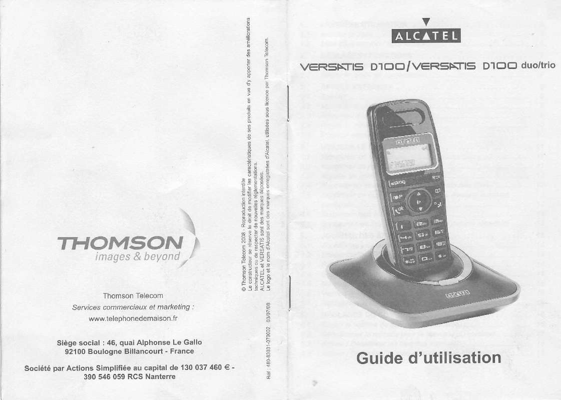Guide utilisation ALCATEL VERSATIS D100 DUO  de la marque ALCATEL