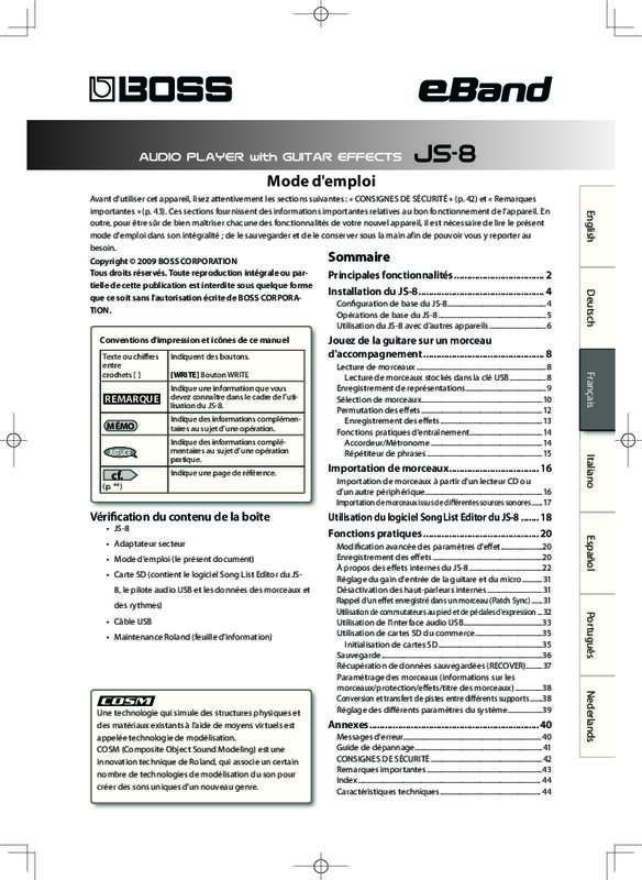 Guide utilisation  ROLAND JS-8  de la marque ROLAND