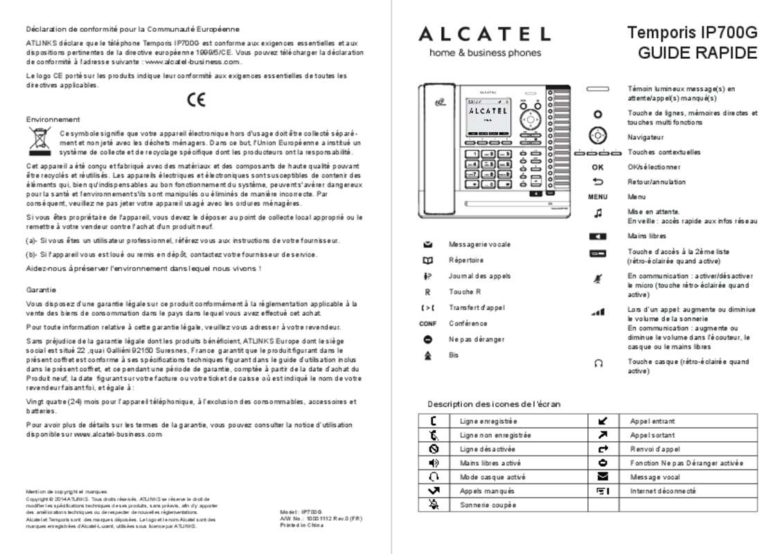 Guide utilisation ALCATEL TEMPORIS IP700G  de la marque ALCATEL