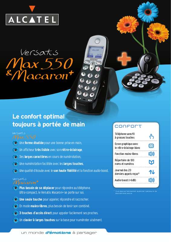 Guide utilisation ALCATEL VERSATIS MAX 550 MACARON PLUS  de la marque ALCATEL