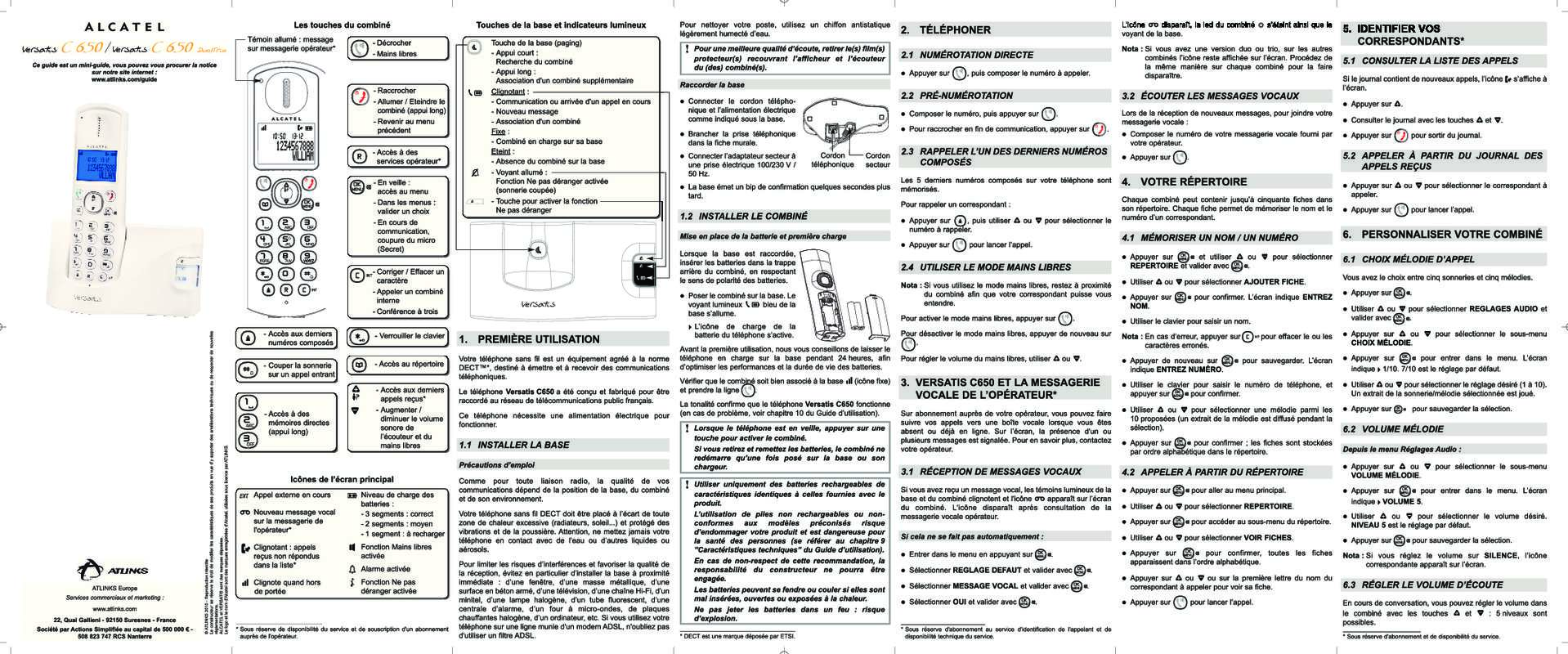 Guide utilisation ALCATEL VERSATIS C650  de la marque ALCATEL