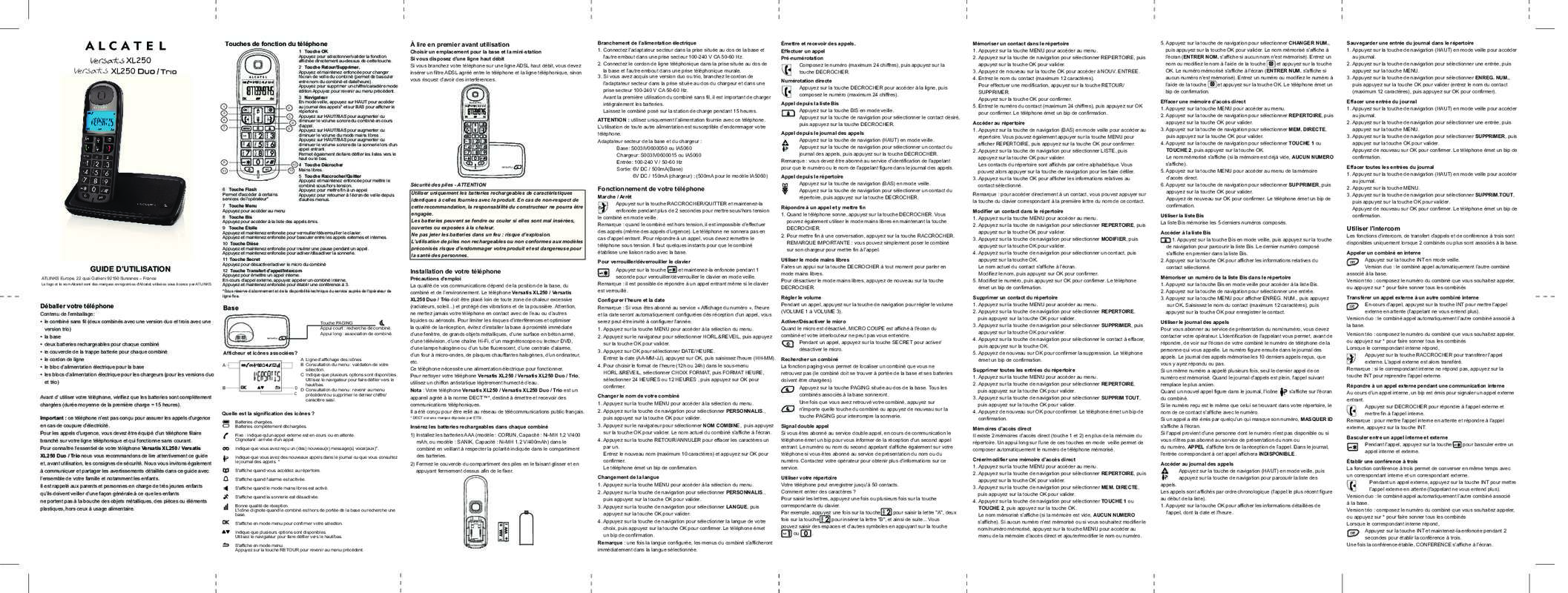 Guide utilisation ALCATEL VERSATIS XL250  de la marque ALCATEL