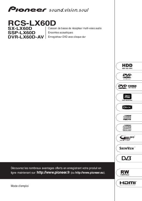 Guide utilisation PIONEER DVR-LX60D-AV (RCS-LX60D)  de la marque PIONEER