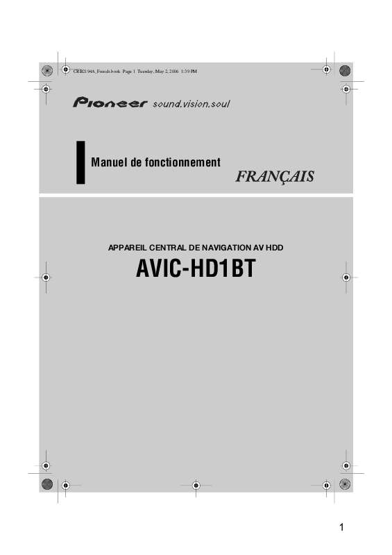Guide utilisation PIONEER AVIC-HD1BT  de la marque PIONEER