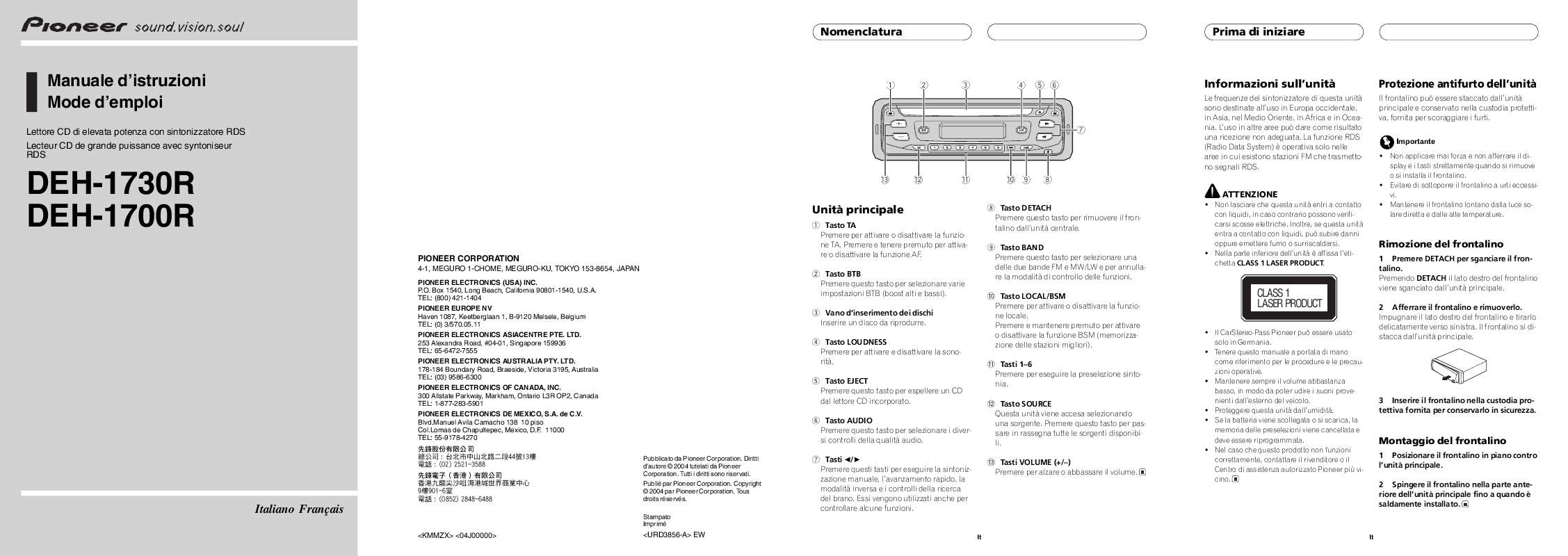 Guide utilisation PIONEER DEH-1700R  de la marque PIONEER