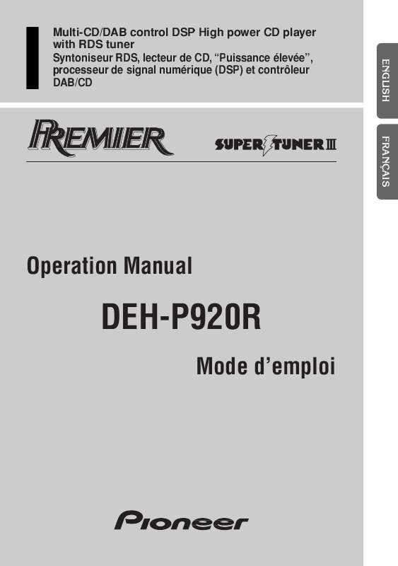 Guide utilisation PIONEER DEH-P920R  de la marque PIONEER