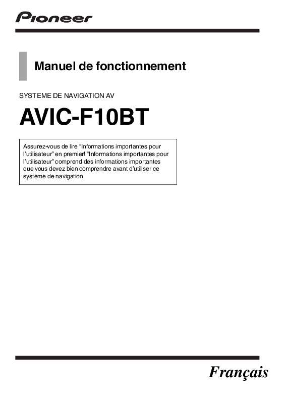Guide utilisation PIONEER AVIC-F10BT  de la marque PIONEER