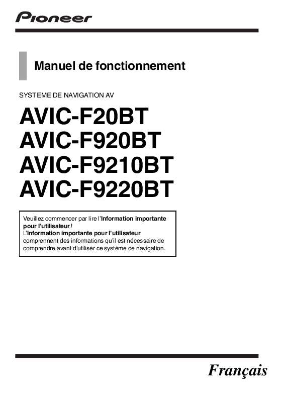 Guide utilisation PIONEER AVIC-F20BT  de la marque PIONEER