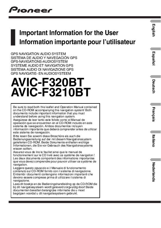 Guide utilisation PIONEER AVIC-F3210BT  de la marque PIONEER