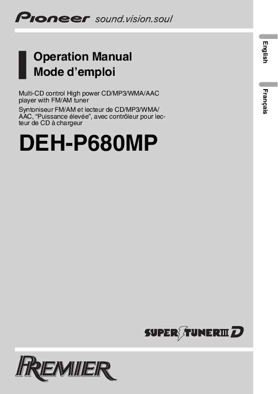 Guide utilisation PIONEER DEH-P680MP  de la marque PIONEER