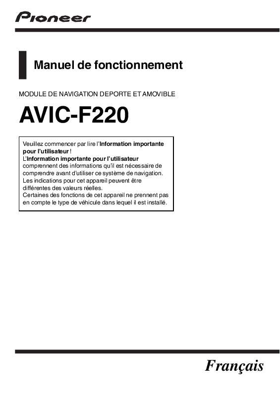 Guide utilisation PIONEER AVIC-F220  de la marque PIONEER
