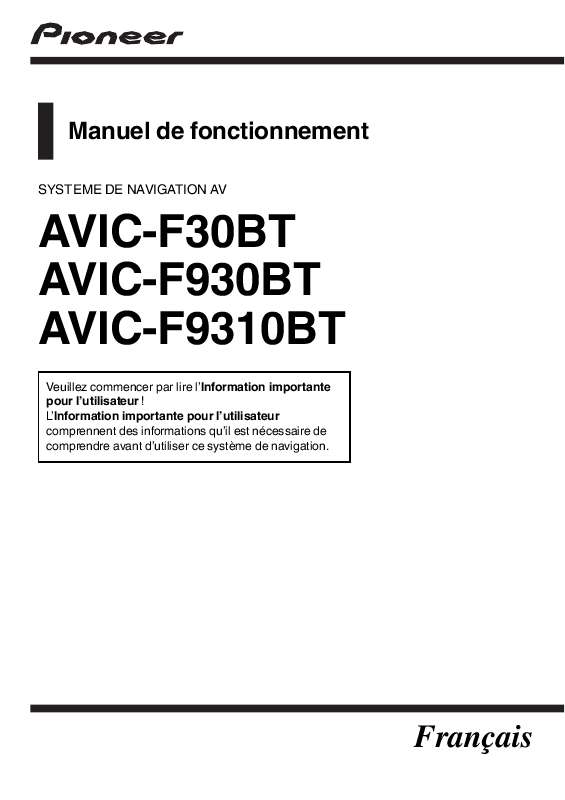 Guide utilisation PIONEER AVIC-F930BT  de la marque PIONEER