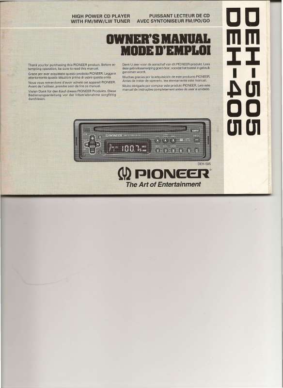 Guide utilisation PIONEER DEH-405  de la marque PIONEER