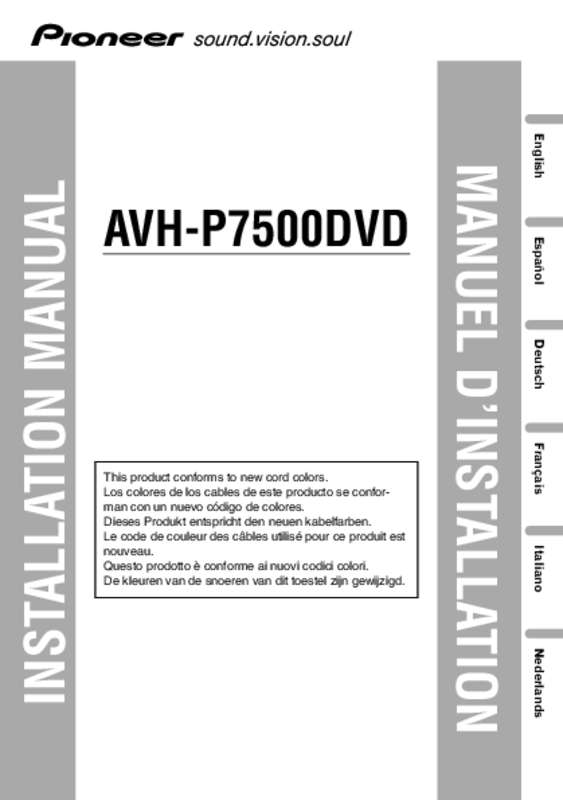 Guide utilisation PIONEER AVH-P7500DVD  de la marque PIONEER
