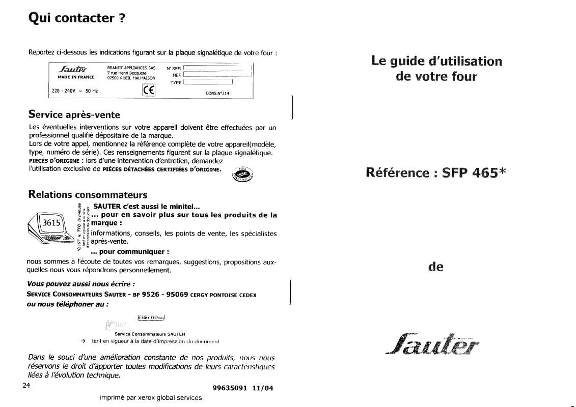Guide utilisation SAUTER SFP 465 de la marque SAUTER