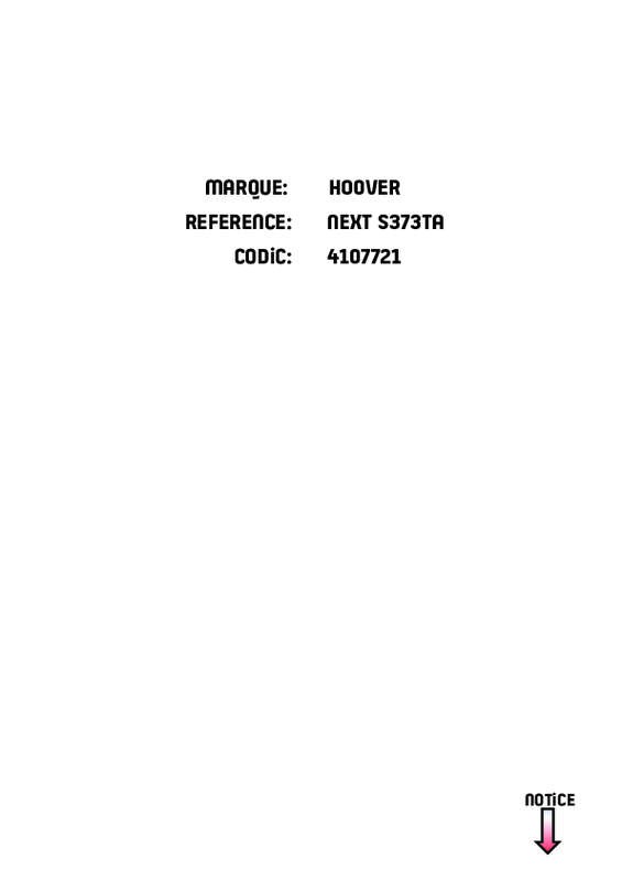 Guide utilisation HOOVER NEXT S373TA de la marque HOOVER