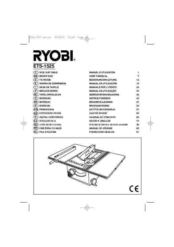 Guide utilisation RYOBI ETS-1525  de la marque RYOBI