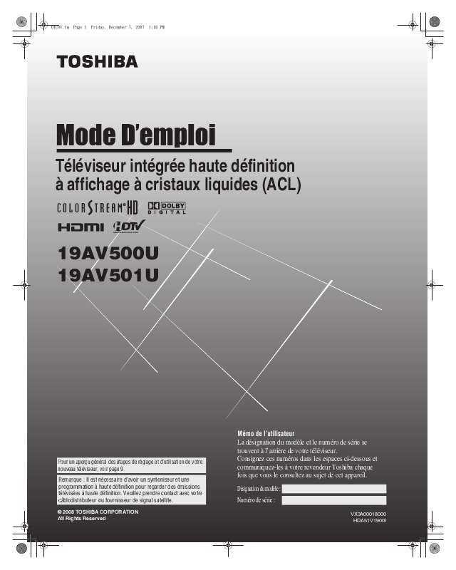Guide utilisation TOSHIBA 19AV500U  de la marque TOSHIBA