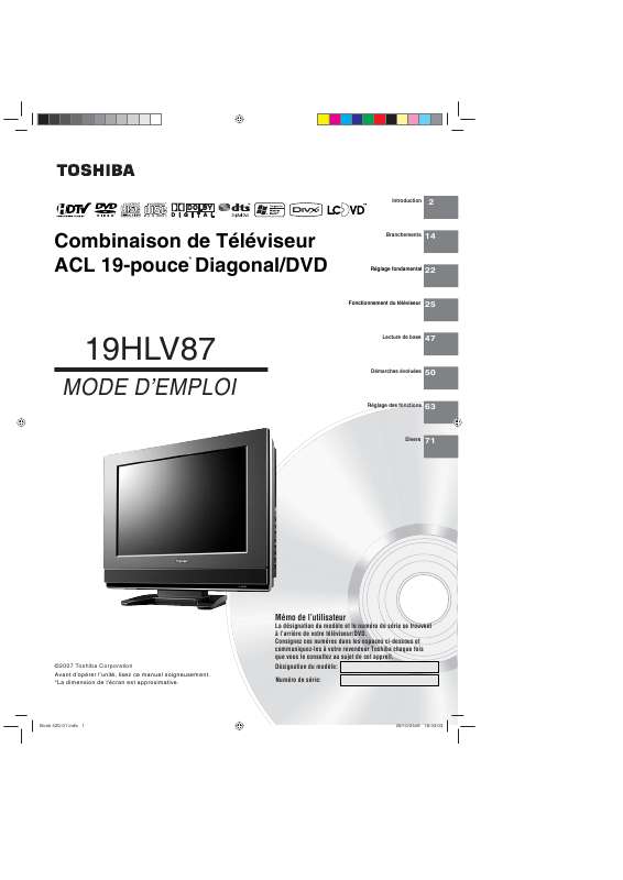 Guide utilisation TOSHIBA 19HLV87  de la marque TOSHIBA